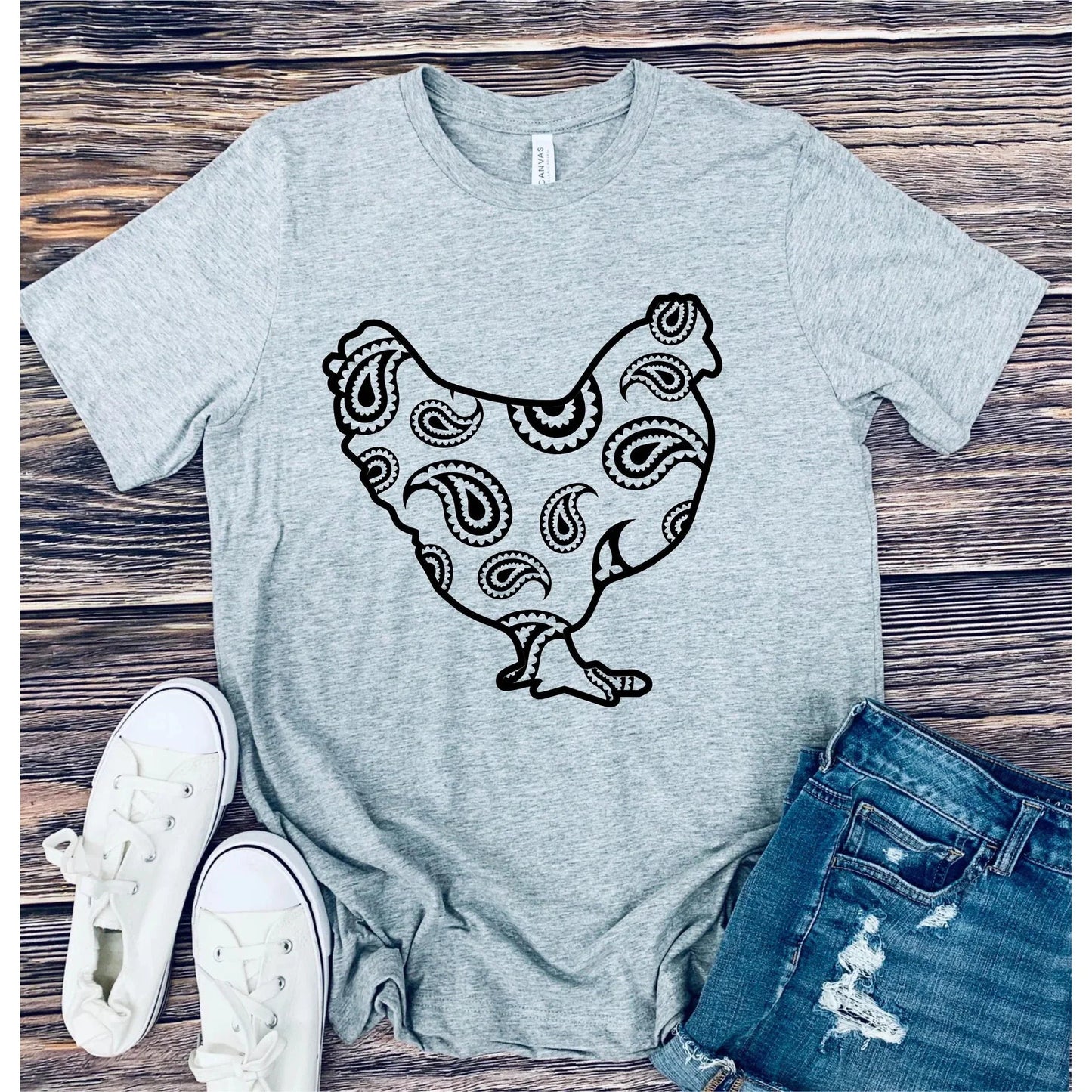 Full Size Paisley Chicken Graphic Tees~4 color options