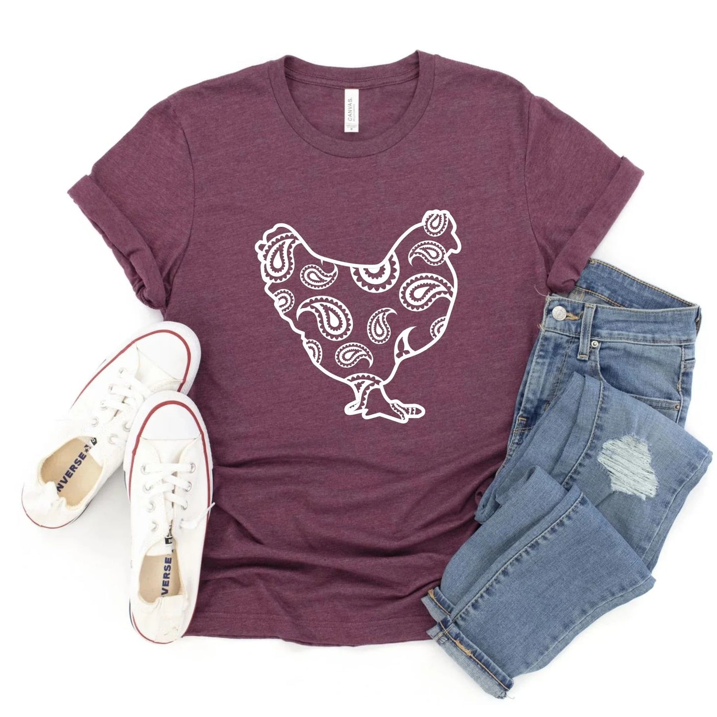 Full Size Paisley Chicken Graphic Tees~4 color options