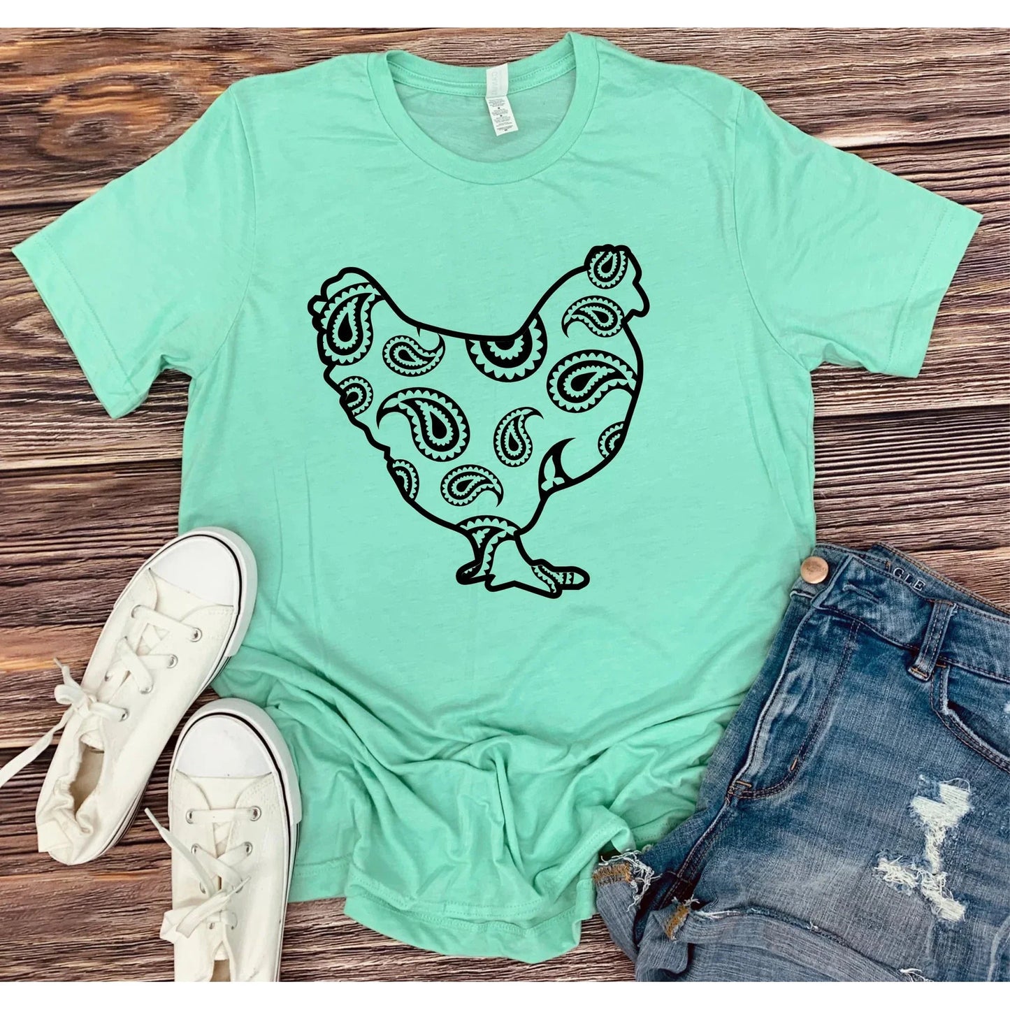 Full Size Paisley Chicken Graphic Tees~4 color options