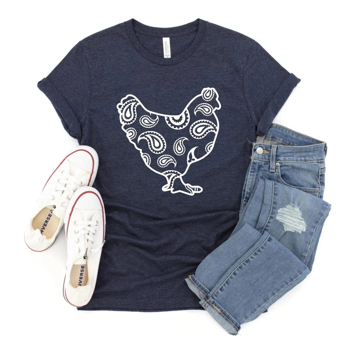 Full Size Paisley Chicken Graphic Tees~4 color options