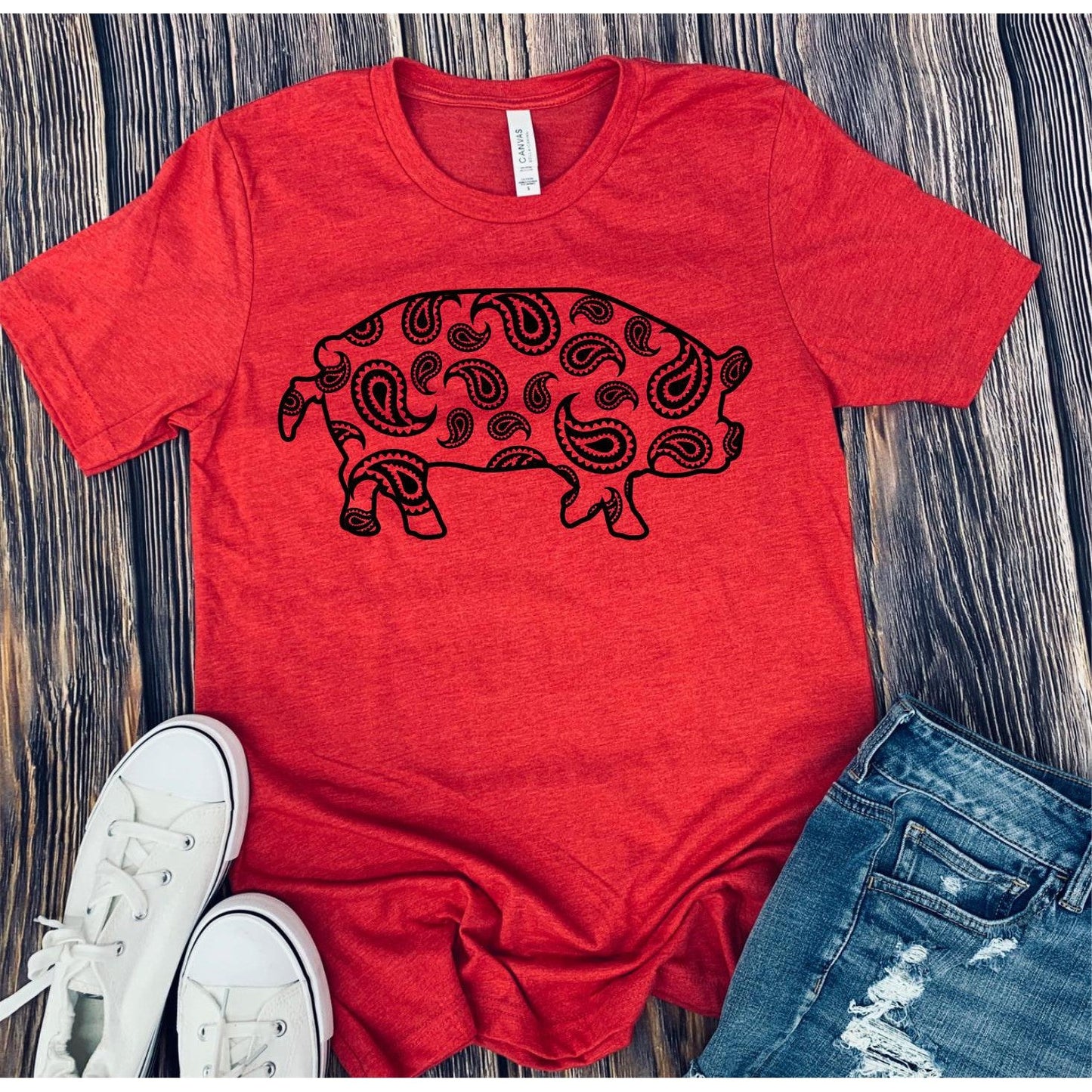 Full Size Paisley Pig Graphic Tee