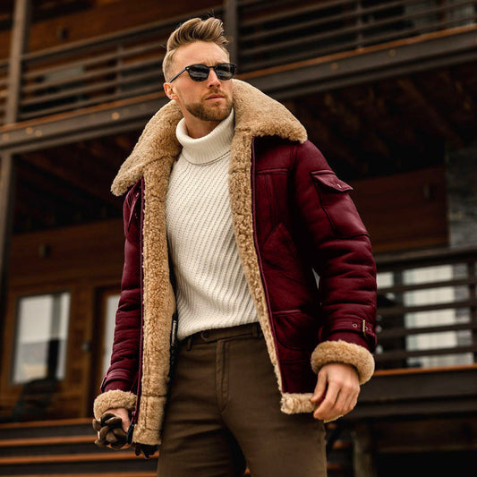 Men's Full Size Fur One-piece Thick Mid-length Jacket