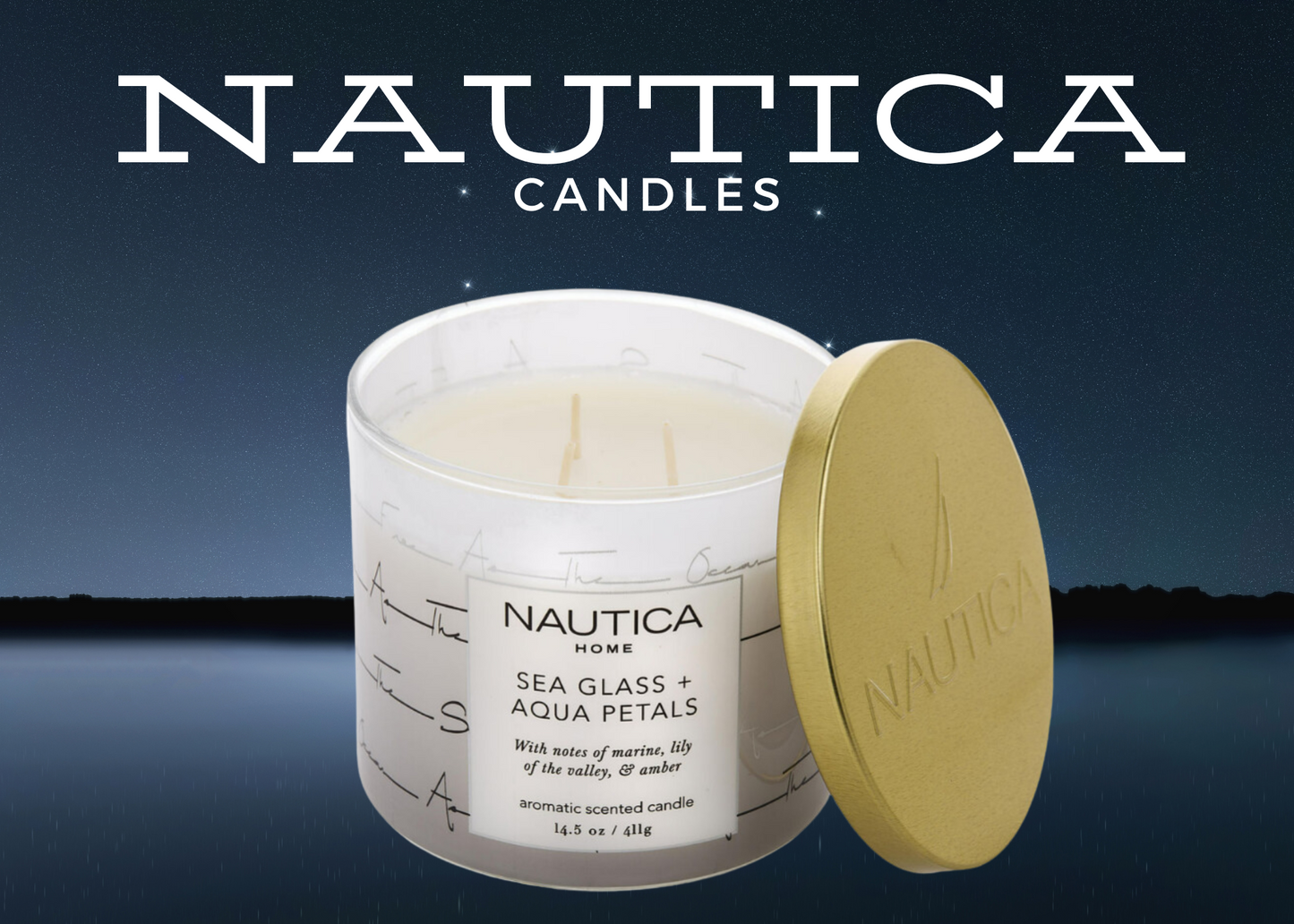 Nautica Aqua Petals & Sea Glass Scented Candle 14.5 oz by Nautica