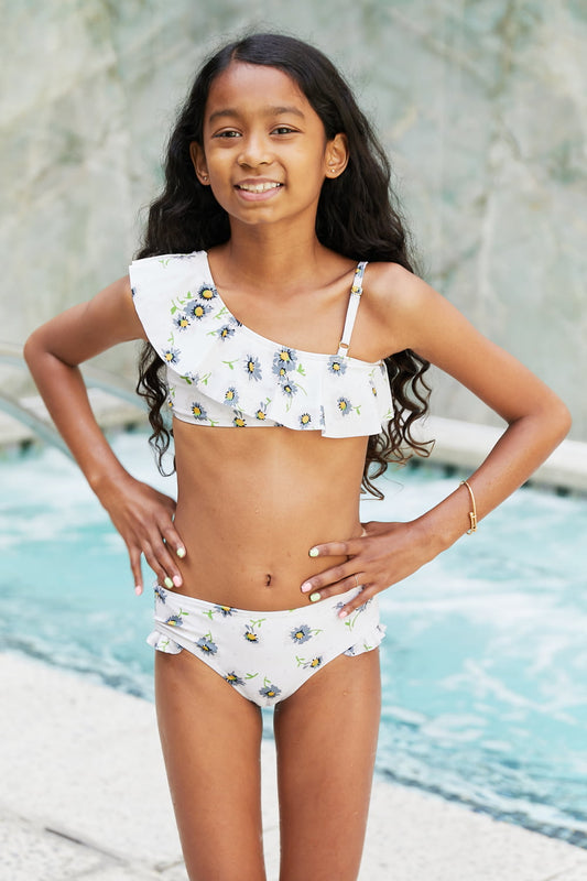 Marina West Swim GIRLS YOUTH Float On Asymmetric Neck Two-Piece Set in Daisy Cream SZ 18M-11Y 🧸🐶