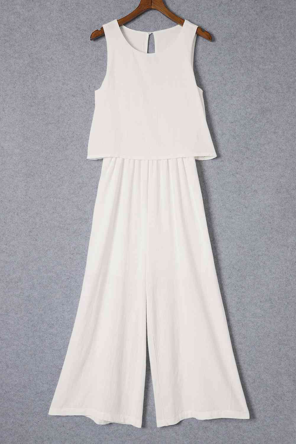 White Round Neck Sleeveless Jumpsuit