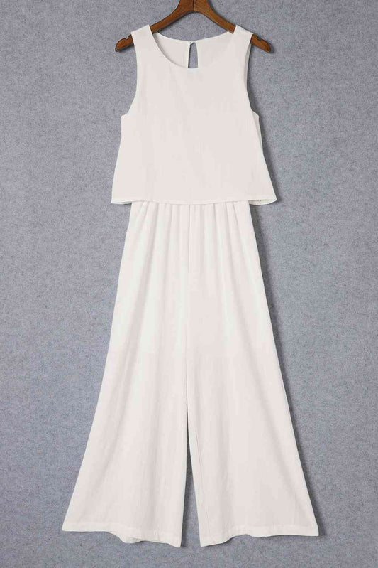 White Round Neck Sleeveless Jumpsuit