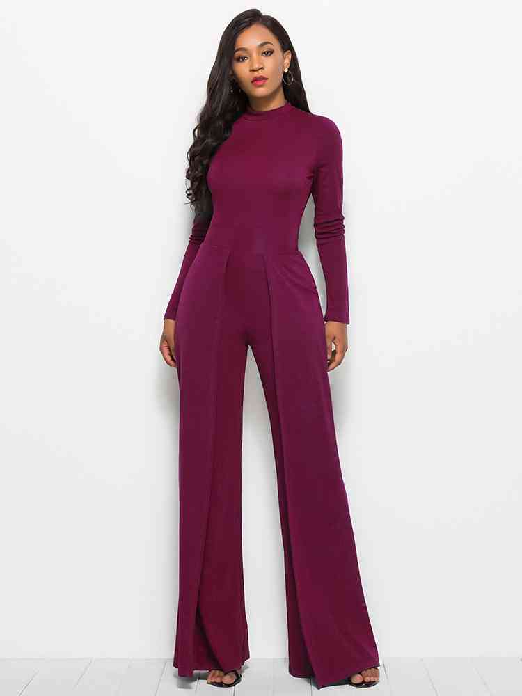 SavannahJayJumpers Long Sleeve Mock Neck Wide Leg Jumpsuit