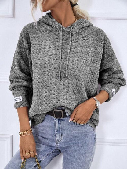 LoversLane Texture Drawstring Long Sleeve Hooded Sweater