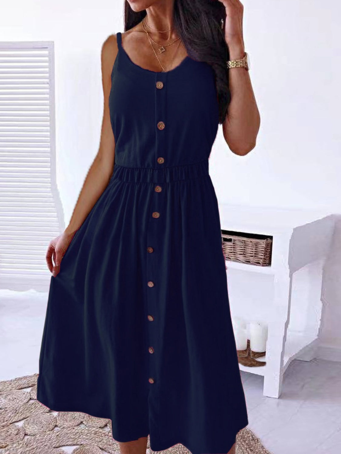 Decorative Button Spaghetti Strap Dress