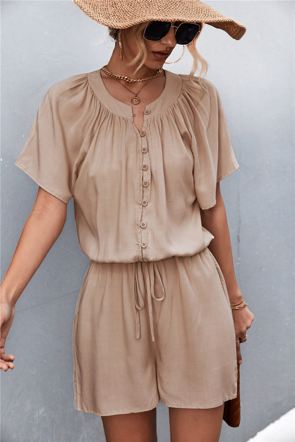 Women's Buttoned Gather Detail Romper
