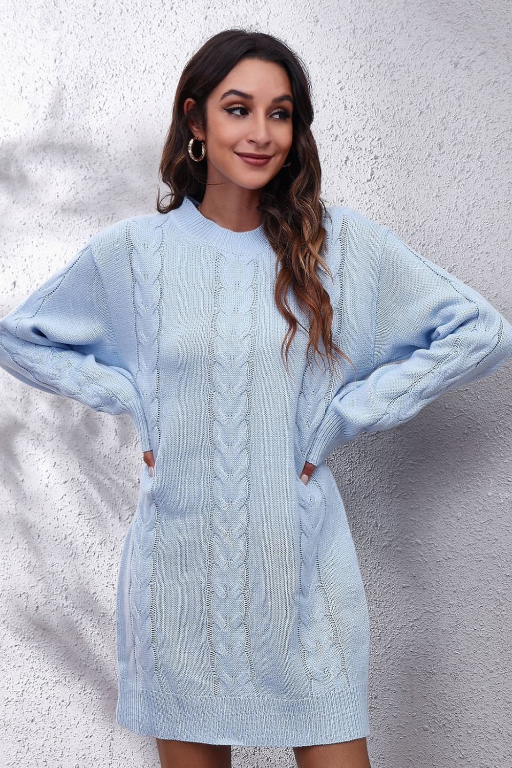 Athena Rea Cable-Knit Round Neck Sweater Dress