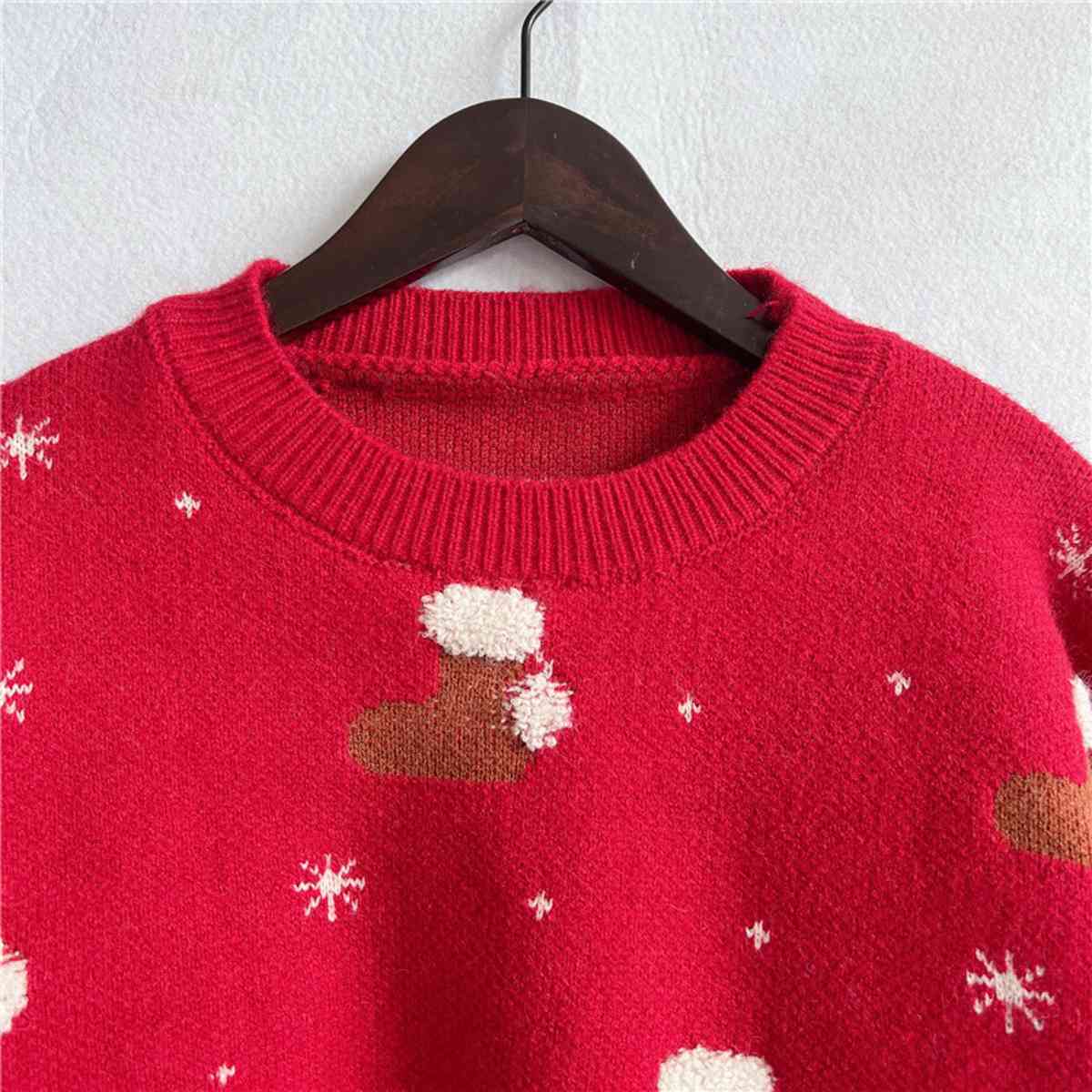 Christmas Printed Round Neck Drop Shoulder Sweater