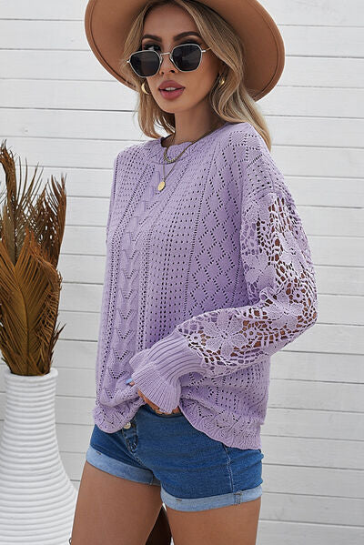 Isabella Openwork Lantern Sleeve Dropped Shoulder Sweater