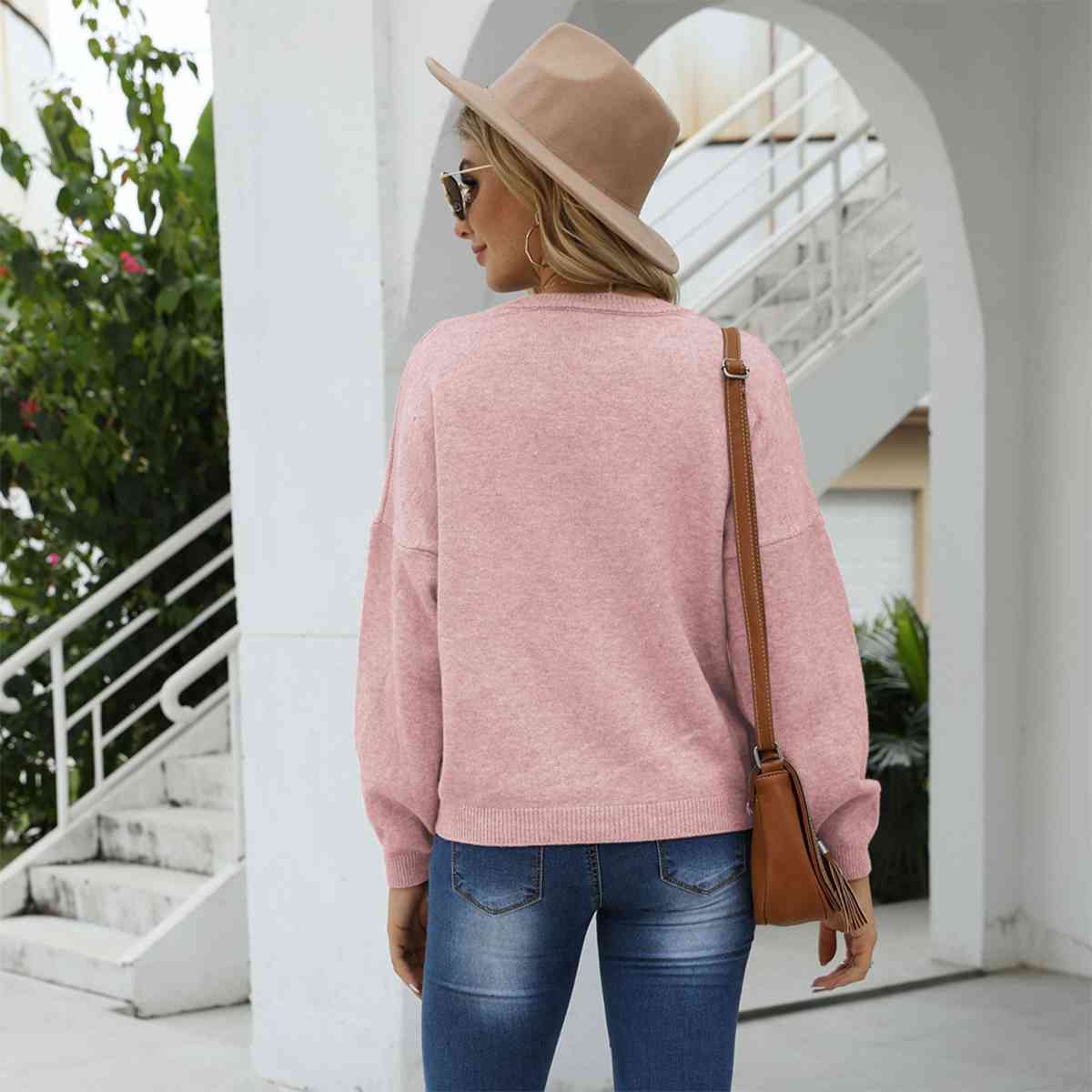 SnuggleTime Round Neck Long Sleeve Drop Shoulder Sweater