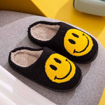 Melody Smiley Face Black Yellow Slippers