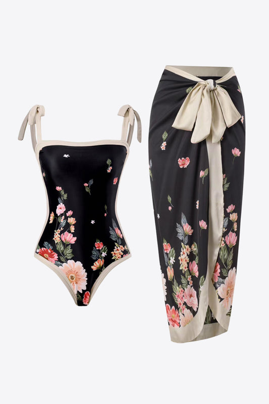 Full Size Floral Tie-Shoulder Two-Piece Swim Set