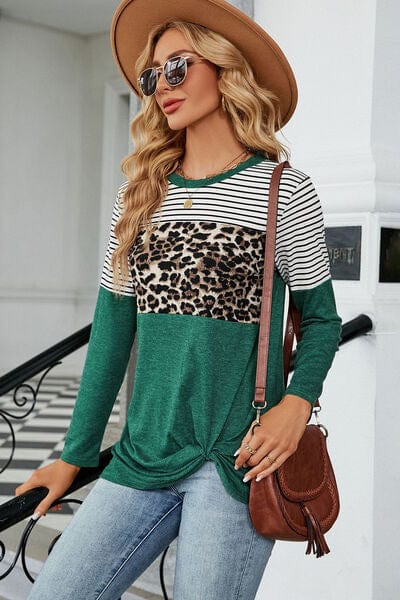 Leopard Striped Round Neck T-Shirt