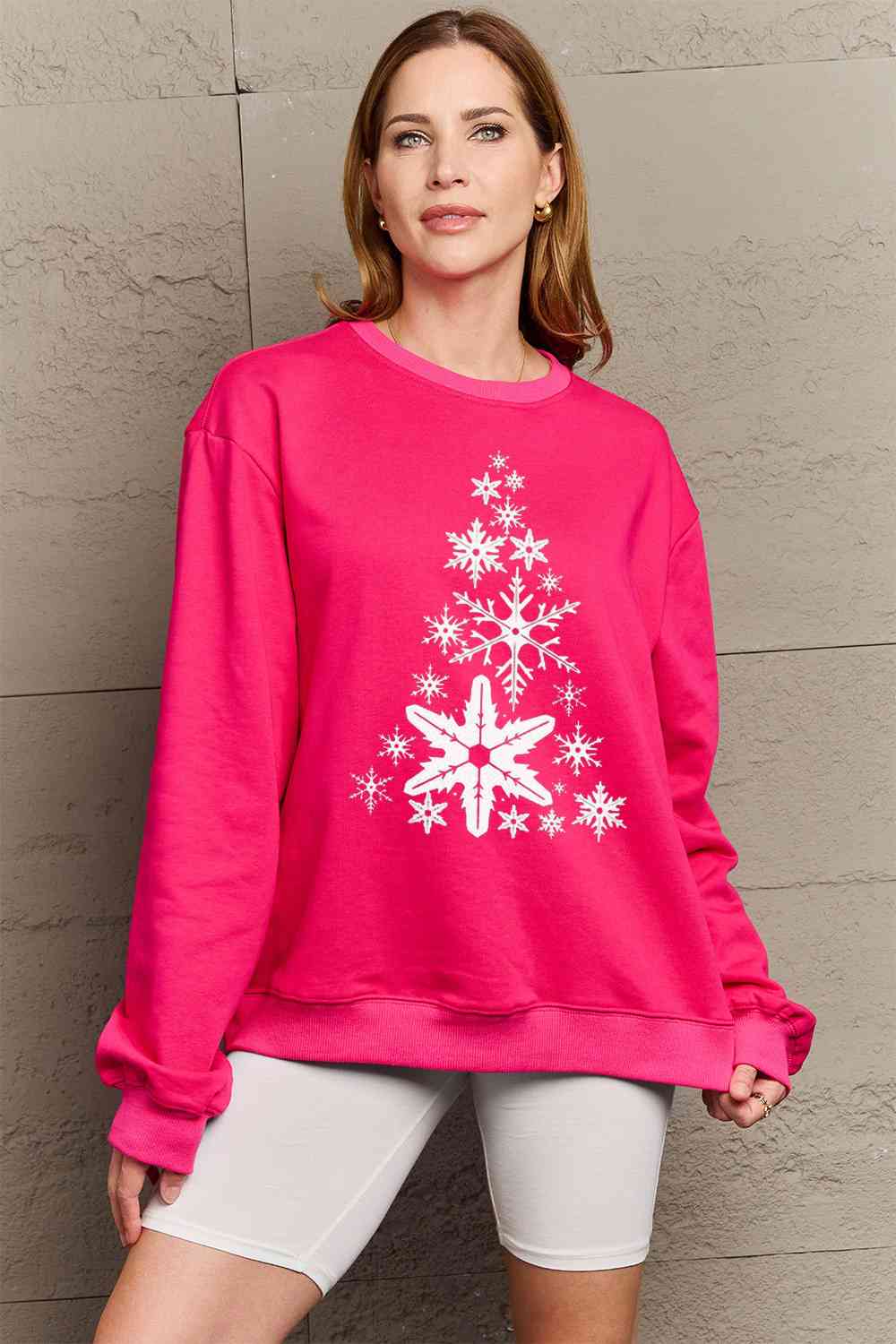 Simply Love Full Size Snowflake Christmas Tree Graphic Sweatshirt