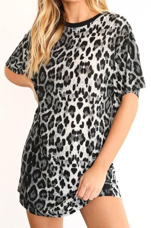 Women's Agnetha Leopard Dropped Shoulder Mini Tee Dress