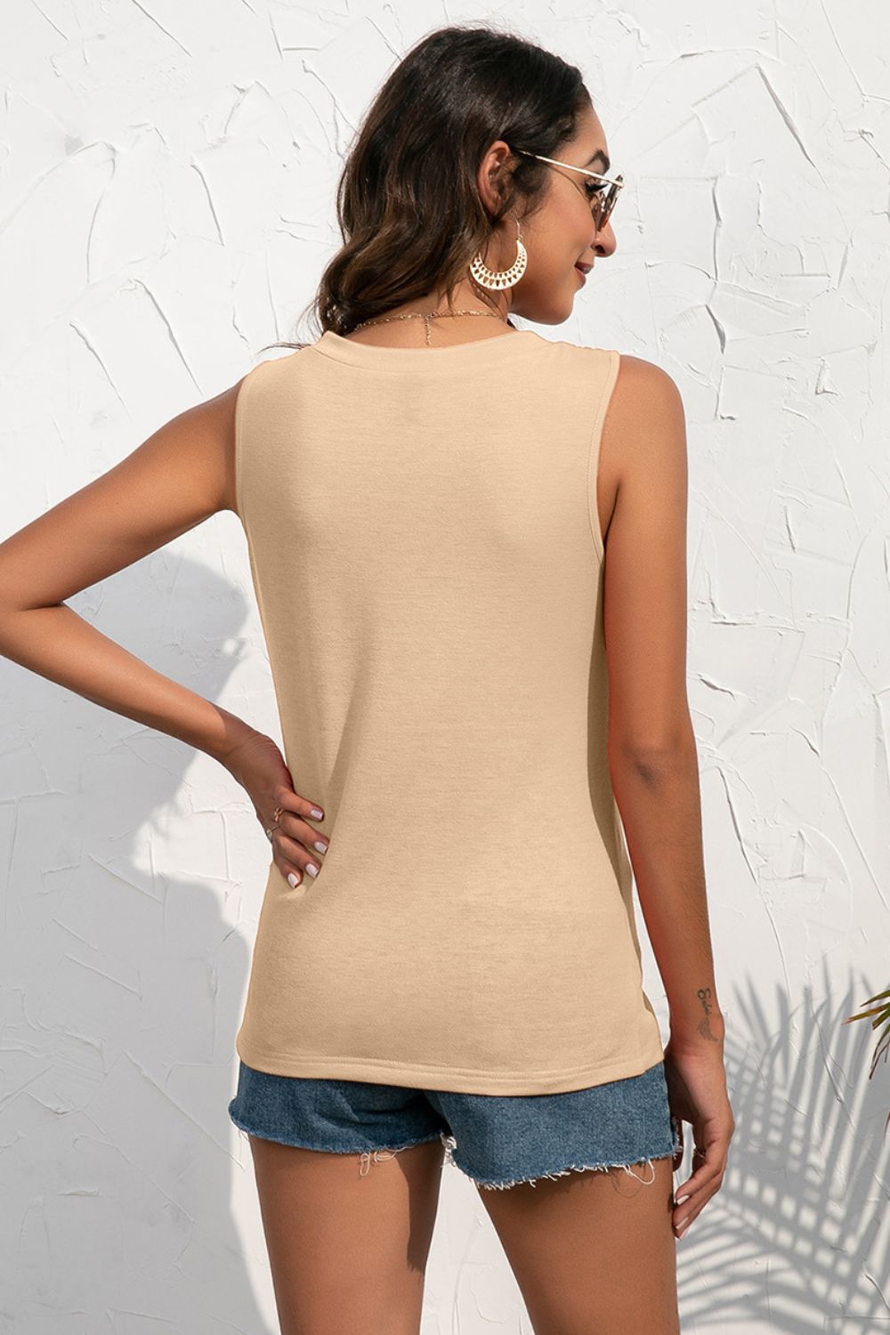 Women's Buttoned Deep V Tank