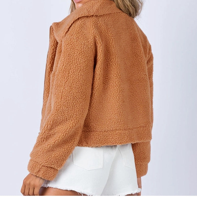 Aaarti&Destiny Long Sleeve Collared Neck Sherpa Jacket