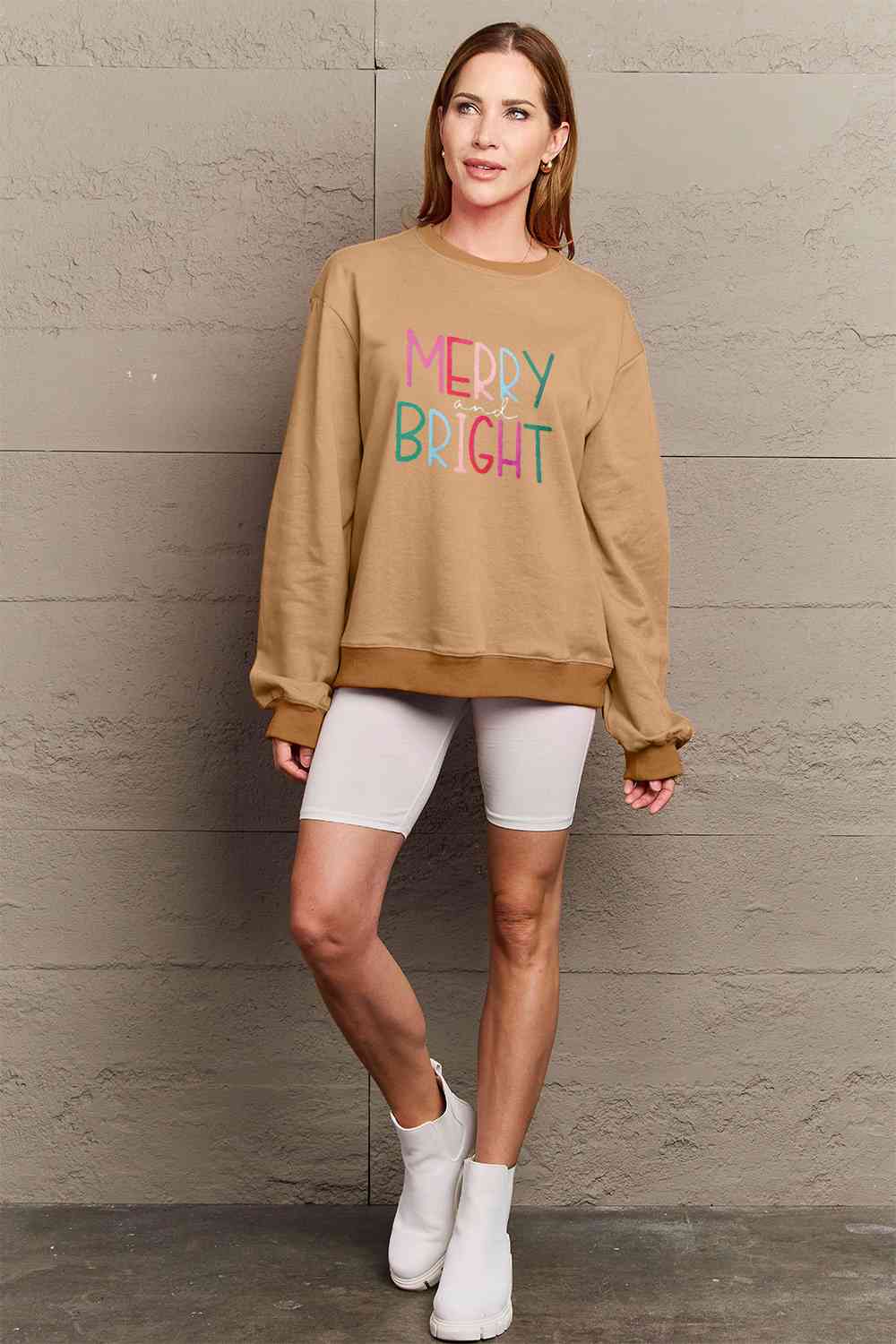 Simply Love Christmas Full Size MERRY AND BRIGHT Graphic Sweatshirt