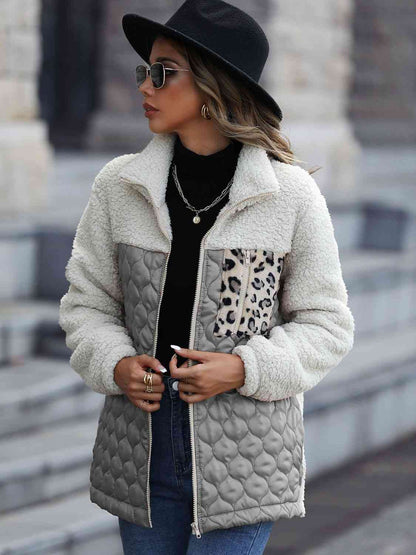 Shawna Leopard Color Block Zip-Up Jacket