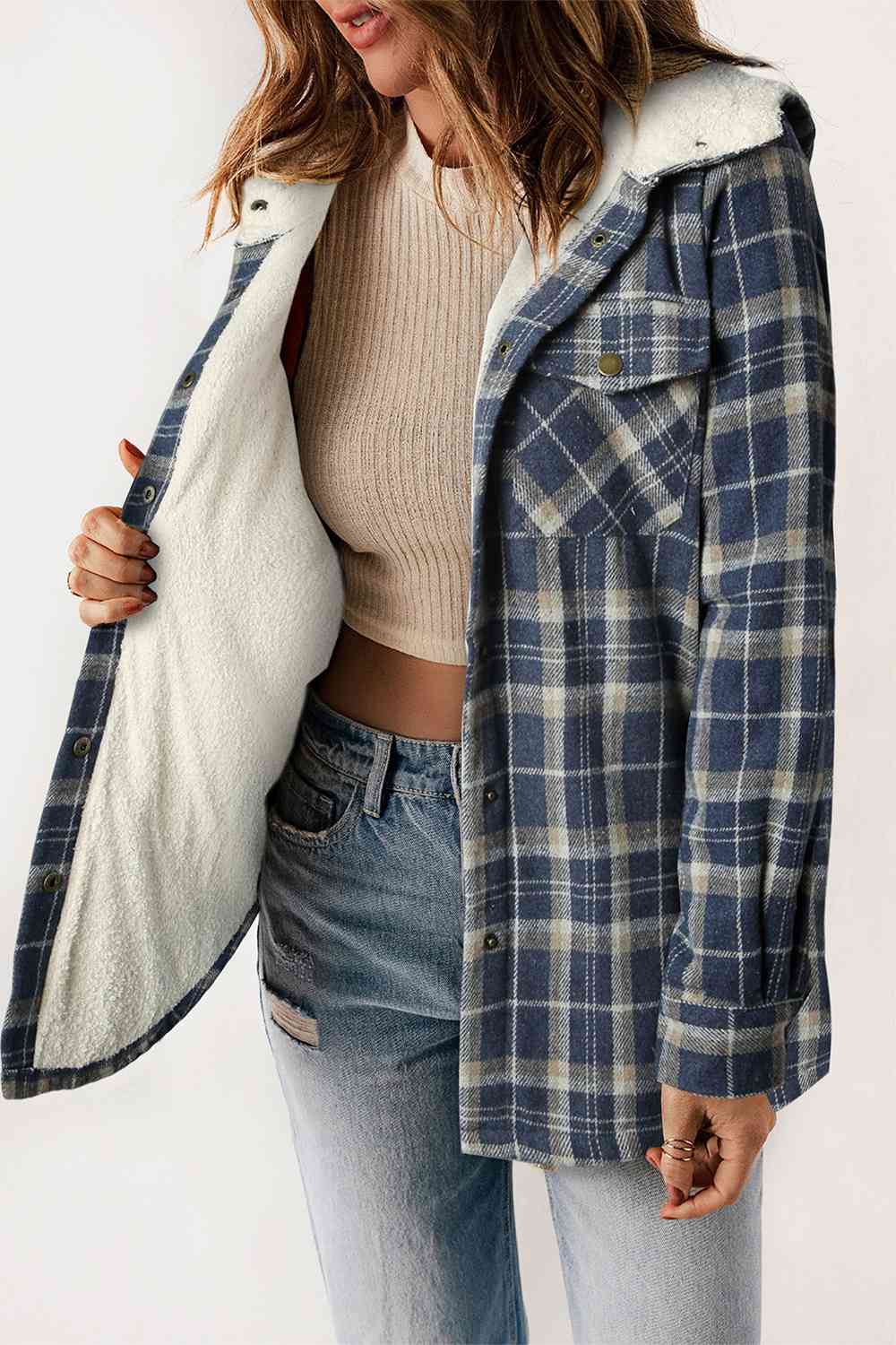 FashionToFigureTrends Plaid Snap Down Hooded Jacket