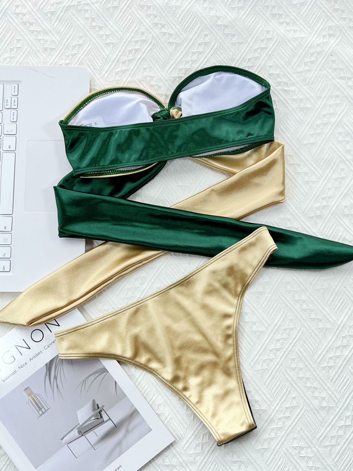 Women's Two-Tone Ring Detail Tied Bikini Set