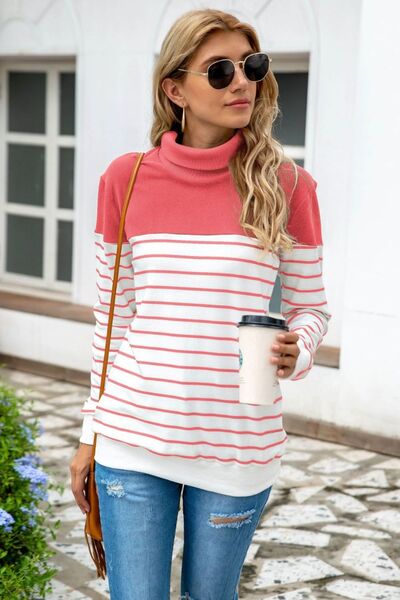 Striped Contrast Turtleneck Sweater