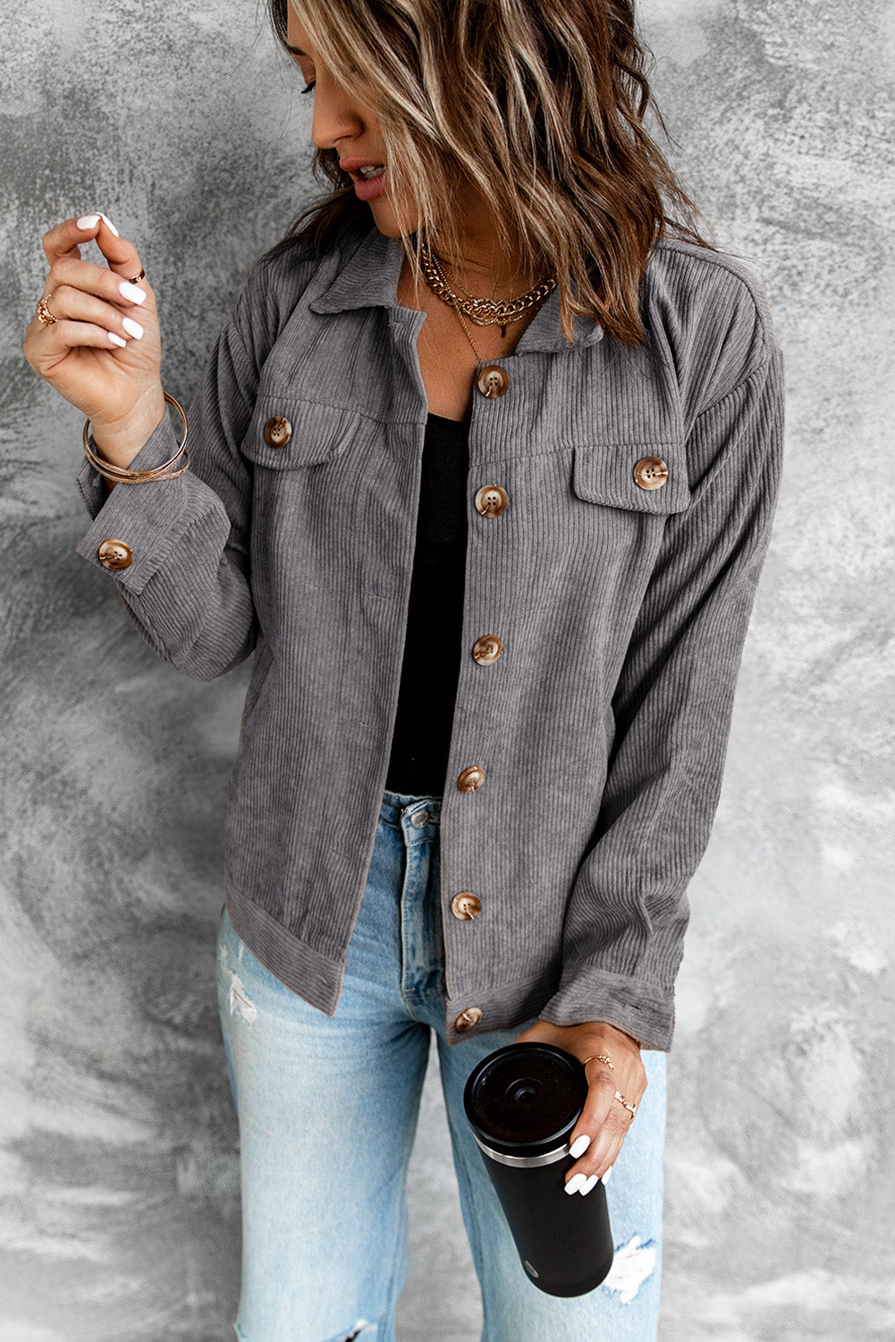 Full Size Corduroy Long Sleeve Jacket