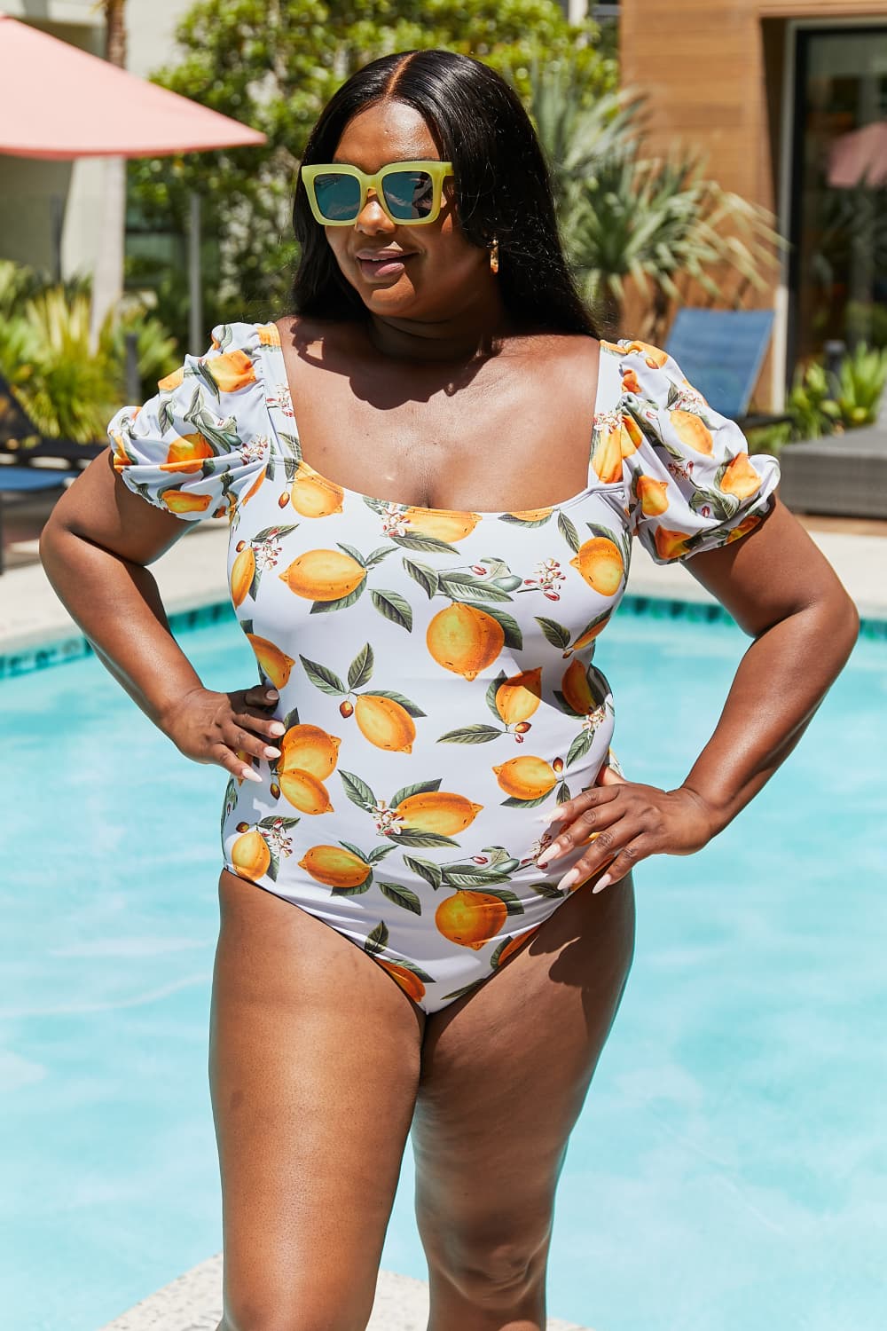 Marina West Swim Full Size Salty Air Puff Sleeve One-Piece in Citrus Orange