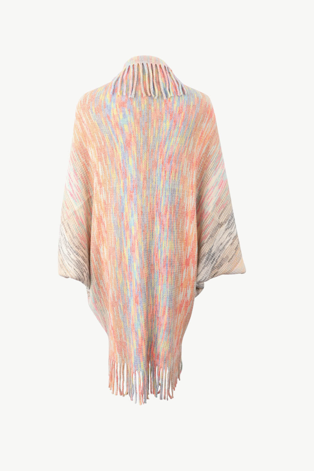 One Size Multicolored Fringe Trim Poncho