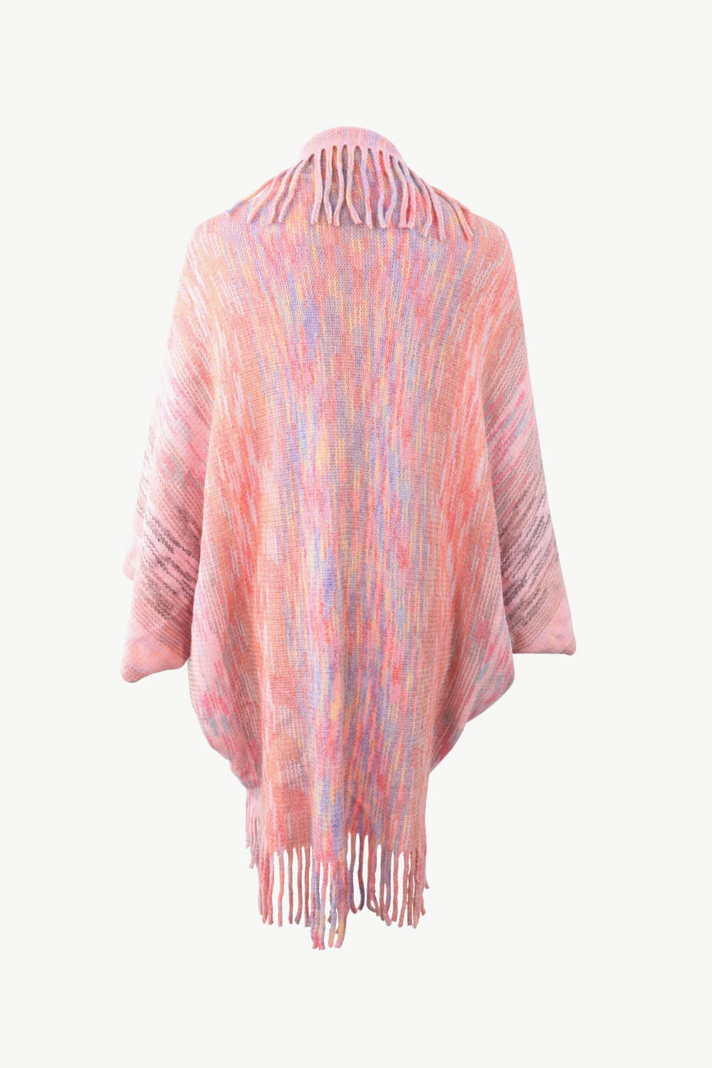 One Size Multicolored Fringe Trim Poncho