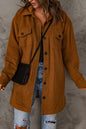 Chestnut Brown Pocketed Button Up Dropped Shoulder Jacket