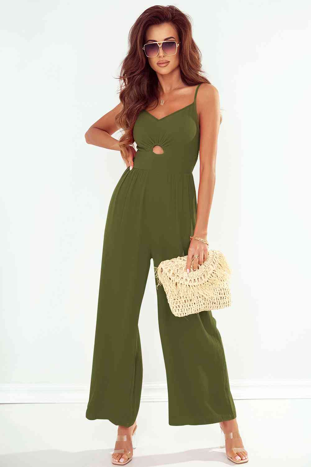 BeautifyJumpers Smocked Spaghetti Strap Wide Leg Jumpsuit