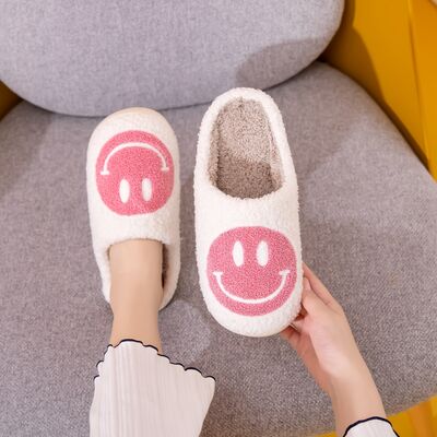 Melody Smiley Face White Pink Slippers
