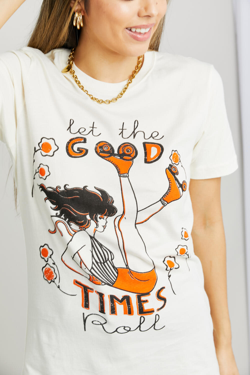 Women's mineB Full Size LET THE GOOD TIMES ROLL Graphic Tee