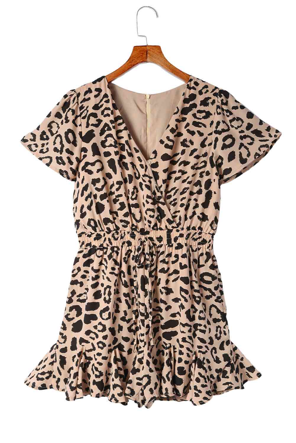 PAJumpers Leopard Flutter Sleeve Ruffle Hem Romper