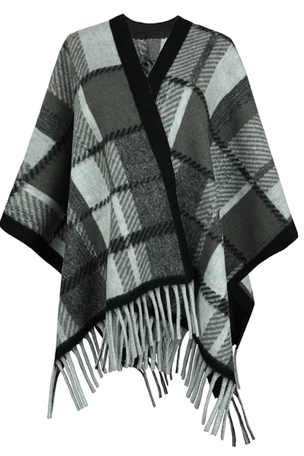 One Size Cloak Sleeve Fringe Detail Poncho