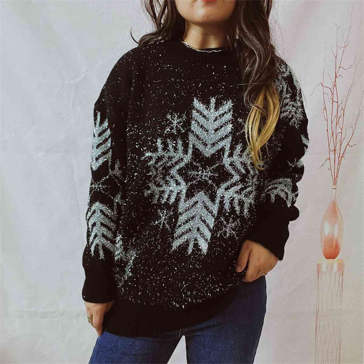 CHRISTMAS Snowflake Pattern Long Sleeve Sweater