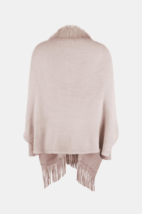 BeautifulMe Fringe Open Front Long Sleeve Poncho