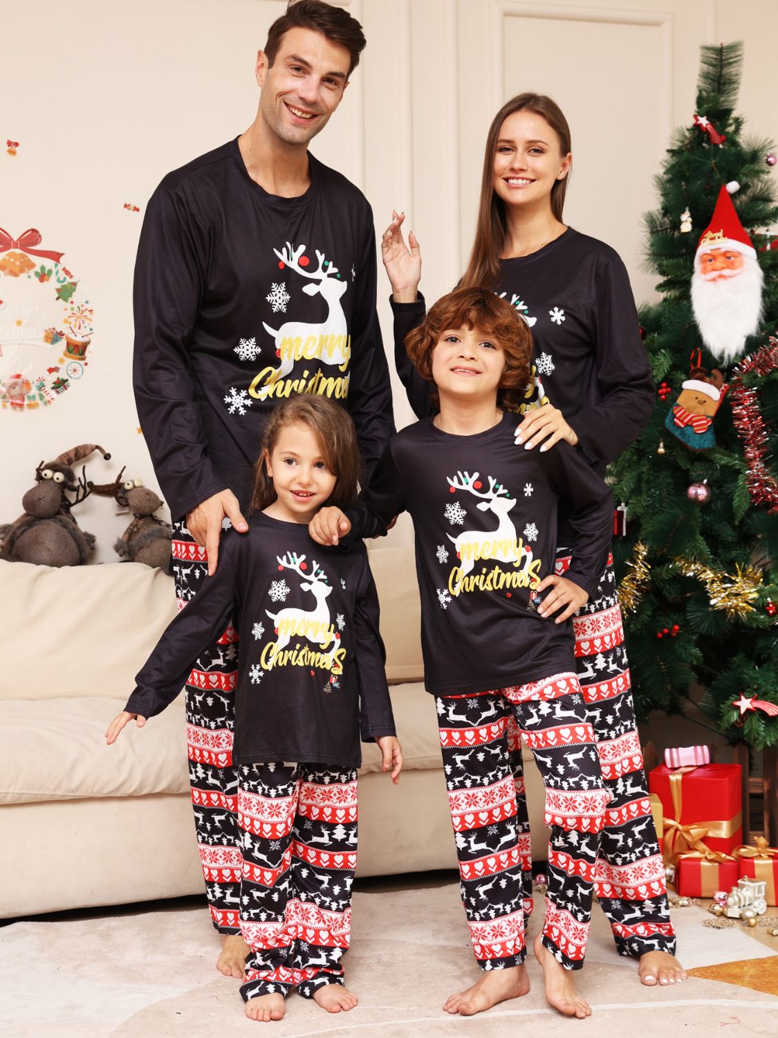 UNISEX ADULT PJ Full Size MERRY CHRISTMAS Graphic Top and Pants Set