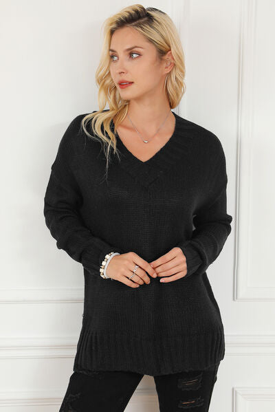 V-Neck Dropped Shoulder Sweater