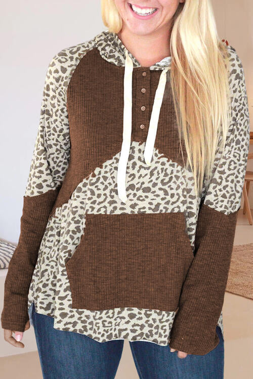 Jaylynn Drawstring Leopard Long Sleeve Hoodie