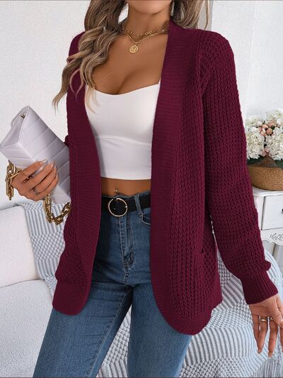 SocialBee Open Front Long Sleeve Cardigan with Pockets