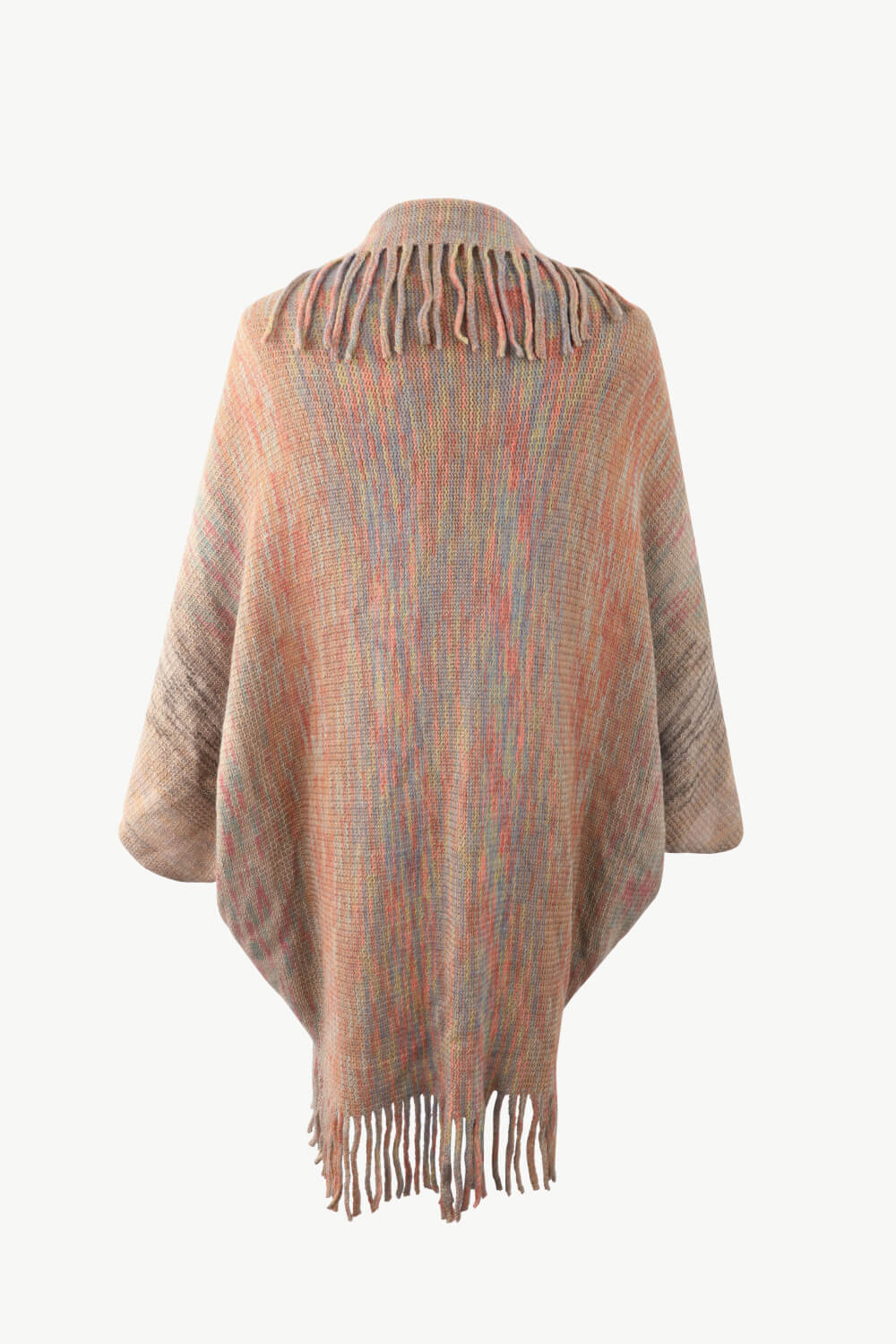 One Size Multicolored Fringe Trim Poncho