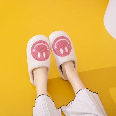 Melody Smiley Face White Pink Slippers
