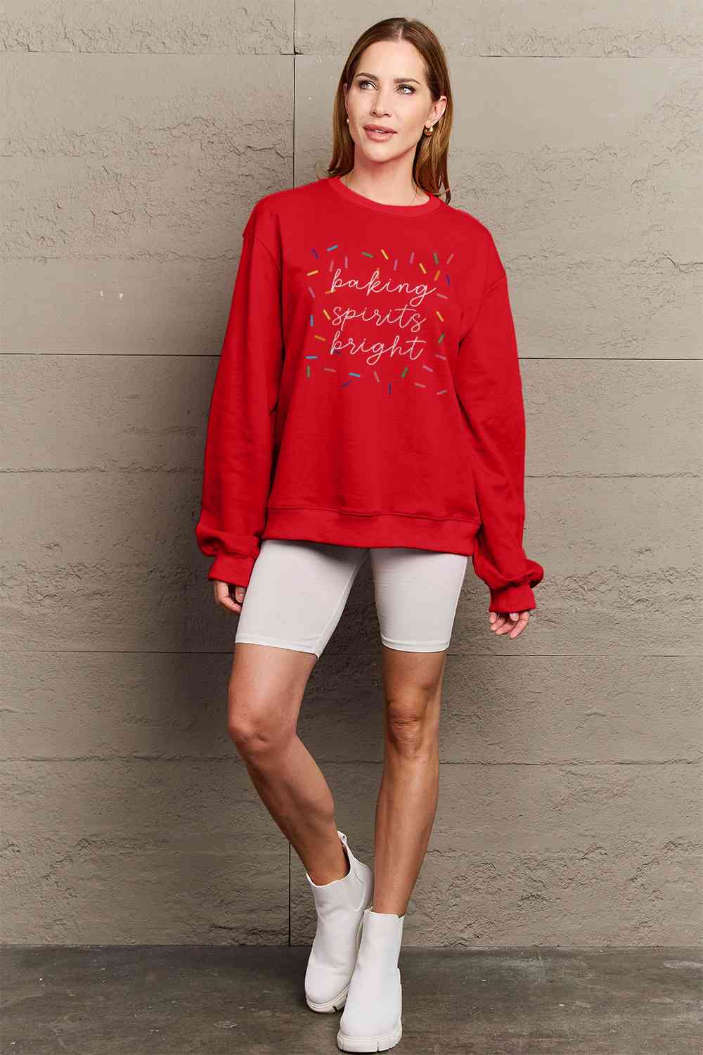 Simply Love Full Size CHRISTMAS Letter Graphic Round Neck Long Sleeve Sweatshirt