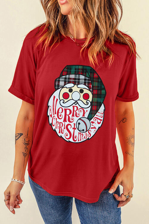 Christmas Santa Graphic Short Sleeve Deep Red T-Shirt